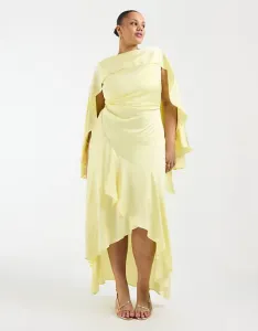 Желтое платье макси с атласным лифом и накидкой TFNC Plus Bridesmaids