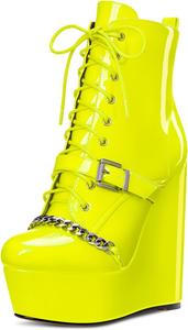 Женские ботильоны Castamere с высокой танкеткой, платформой, круглым носком, шнуровкой и молнией, короткие ботинки с металлической цепочкой, каблук на выпускной 15 см, Yellow