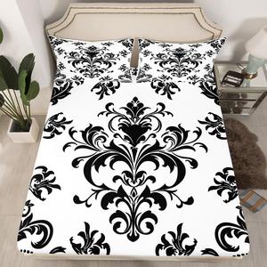 Erosebridal Комплект постельного белья Baroque Damask в черно-белой готической расцветке с абстрактными цветами и геометрическим принтом, Multi 09