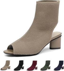 Женские вязаные сандалии с открытым носком на массивном каблуке, с ремешком сзади, модные открытые с зауженным носком, без застежки, на низком каблуке, летние, комфортные, дышащие, повседневные ботильоны-носки OXNEUHG, Brown