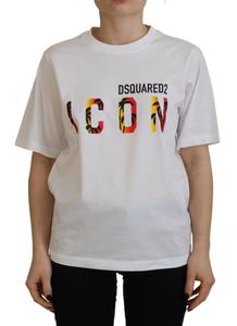 Белая хлопковая блестящая футболка Icon East Tee с круглым вырезом Dsquared2