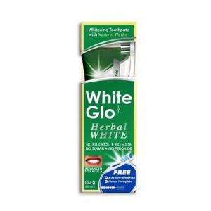 Отбеливающая травяная зубная паста 100мл + зубная щетка White Glo, Herbal White Toothpaste