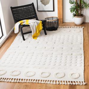 Ковер SAFAVIEH, 92 x 153 см, Natura Collection, Ivory, ручной работы из новозеландской шерсти и вискозы, идеален для помещений с высокой проходимостью: прихожая, гостиная, спальня (NAT251A)