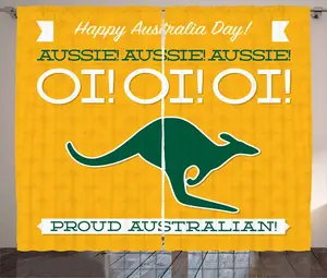 Штора для вечеринки в австралийском деревенском стиле ABAKUHAUS, с изображением кенгуру, для спальни, со сборками, петлями и крючками, 280 x 225 см, земляно-желтый, сине-зеленый и белый Abakuhaus