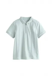 Поло-Рубашка прямого кроя с короткими рукавами и текстурированной поверхностью, на молнии, с воротником-стойкой. Next, Blue