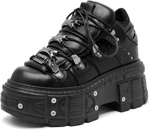 Женские готические ботинки на металлической платформе, панк-сникеры на шнуровке, мотоциклетные готические байкерские ботинки Generic, Black