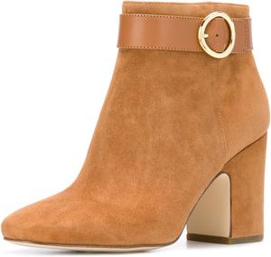 Женские элегантные ботильоны YDN с высоким каблуком, круглым носком, пряжкой и молнией, удобные туфли, Brown