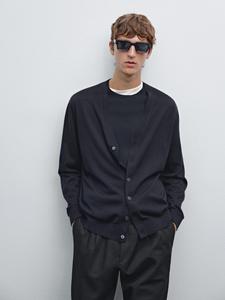 Вязаный кардиган из 100% мериносовой шерсти Massimo Dutti, темно-синий