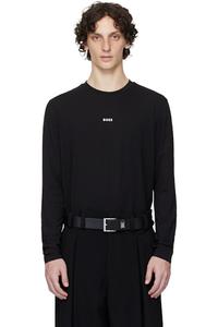 Черная футболка с длинными рукавами из эластичного хлопка с логотипом BOSS