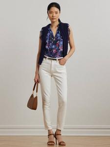 Топ Lauren Perlette с цветочным принтом и рюшами Ralph Lauren, Blue Multi