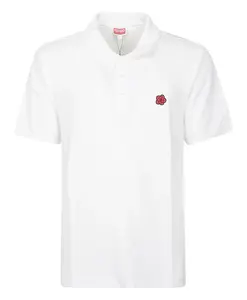Футболка-Поло с вышитой белой розой Kenzo, белый