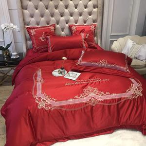 YUSIWOAL Комплект постельного белья из шёлка и хлопка с вышивкой Red