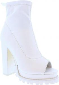 Liliana Women Fashionable Peep Open Toe Cutout Chunky Heel Bootie, Monclairwhite