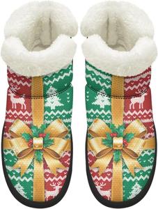 Зимние женские ботинки KEIAHUAN, теплые, с противоскользящей подошвой, утепленные искусственным мехом, удобные для улицы, Christmas Bowknot