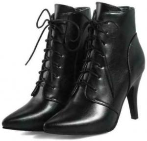 Женские ботильоны на высоком каблуке из искусственной кожи, шнуровка, ботинки на высокой шпильке WAOLSU, Black Us12.5=Uk10.5=Eur47=Feet Length 28.5Cm