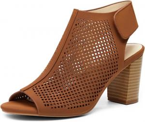 Женские босоножки Coutgo с открытым носком, с вырезами, на высоком толстом каблуке с ремешком на щиколотку, Red-Brown