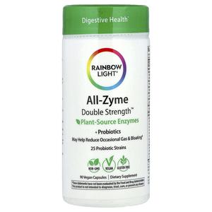 Rainbow Light, All-Zyme Double Strength , ферменты растительного происхождения и пробиотики, 90 веганских капсул