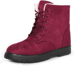 Зимние боевые ботинки для женщин, теплые с меховой подкладкой, снежные ботинки, на шнуровке, из искусственной замши, противоскользящие, для повседневной ходьбы, пушистые теплые ботинки Generic, Red