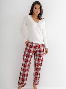 Комплект пижамы: хлопковая майка с кружевной отделкой и клетчатые брюки Pour Moi, Red/Cream