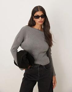 Джемпер с открытыми плечами из шенилла ASOS DESIGN серого цвета