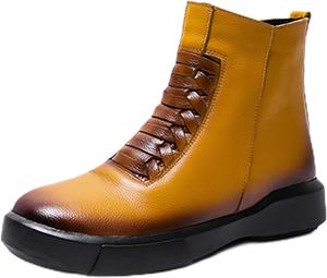Женские кожаные ботильоны на плоской подошве с боковой молнией, удобный круглый носок, мягкая подошва, легкая танкетка, утепленные мехом теплые ботинки MVIOBUY, Yellow-Fur Lined