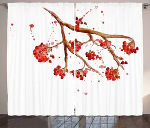 Штора ABAKUHAUS Rowan Rustic, акварельный рисунок дерева, присборенная тесьма для спальни с петлями и крючками, 280 x 245 см, цвет: коричневый, белый, красный Abakuhaus