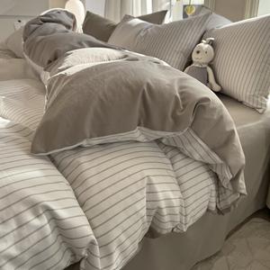 AVIVI Комплект постельного белья 1,8 м, 4 предмета, полосатый, кофейный