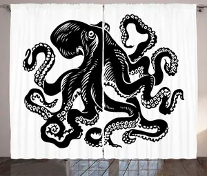 Штора в деревенском стиле Кальмар от ABAKUHAUS, монохромный рисунок животного, присборенная штора из тесьмы для спальни с петлями и крючками, 280 x 225 см, белый с темно-серым Abakuhaus