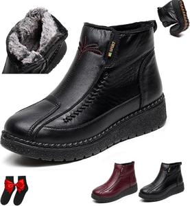 Женские водонепроницаемые противоскользящие кожаные ботинки на хлопковой подкладке, слипоны с утолщенным теплым мехом, с молнией, мягкой подошвой, зимние снежные сапожки из кожи GHTRHSB, Black