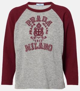 Кашемировый свитер с логотипом Prada, Grigio + Amaranto