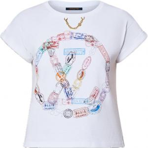 Футболка Louis Vuitton с принтом в виде штампов и круглого логотипа, белая