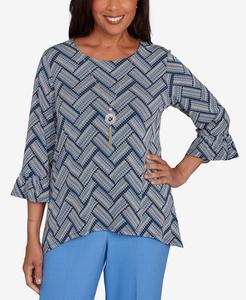 Небольшой вязаный топ с шевронным узором и ожерельем Alfred Dunner, Blue Multi