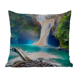 Уличная подушка MuchoWow - Водопад - Камни - Пейзаж - Растения - Вода - 45x45 см - Устойчивость к атмосферным воздействиям - Подушки для отдыха - Чехлы для подушек - Декоративные чехлы для подушек - Декоративные чехлы для подушек, мультиколор