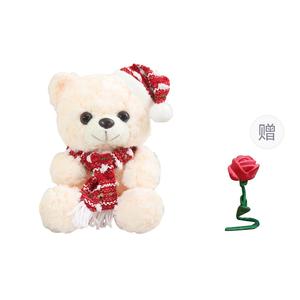 Плюшевая кукла мишка 22 см высота XUANBEIBEI, White Bear Red Stripe Scarf+Free Random Color Rose