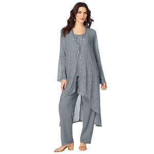 Женский брючный костюм-тройка Roaman's больших размеров, расшитый бисером, цвет Gunmetal