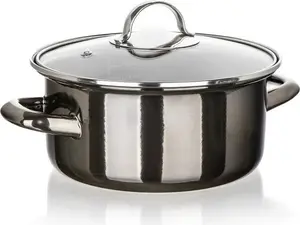 Кастрюля эмалированная с крышкой, цельная, черный металлик, 2 л Banquet