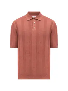 Поло в широкий рубчатый (резинкой) трикотаж Brunello Cucinelli, коричневый