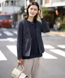 Куртка без воротника из эластичного твида Calze Avv, цвет Navy