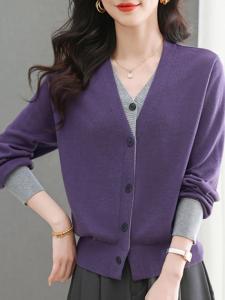 Вязаный кардиган с цветовыми блоками для женщин Doux Belle, цвет Purple