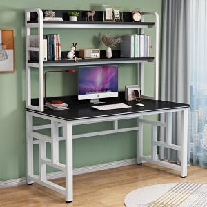 Стол компьютерный 160x60 см с полками, белая рама + карбон