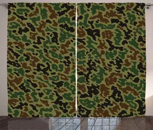 Штора ABAKUHAUS Camo Rustic с летним шероховатым узором, присборенная тесьма для спальни с петлями и крючками, 280 x 175 см, цвет хаки, зеленый, коричневый Abakuhaus