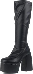 Женские ботфорты Yolkomo на массивном каблуке с платформой, Black Matte-Knee High