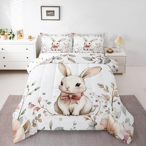 Erosebridal Комплект постельного белья Happy Easter с милым кроликом и цветочным принтом для детей, Pink White