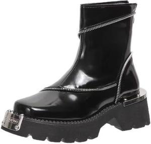 Женские ботинки на массивной подошве с платформой, ботильоны с запрессовкой, винтажный стиль, мотоциклетные ботинки с металлическим декором Azttoztto, Black Fleece-Lined