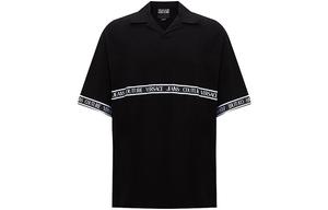 Хлопковая поло с логотипом Couture VERSACE JEANS, черный