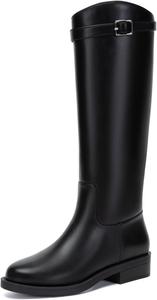 Женские высокие сапоги Athlefit до колена, с круглым носком, невысоким каблуком, длинные сапожки с пряжкой, на подъем, Black