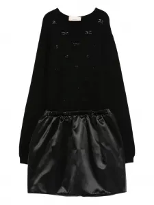 Платье с украшениями из страз и атласными вставками Elisabetta Franchi La Mia Bambina, черный