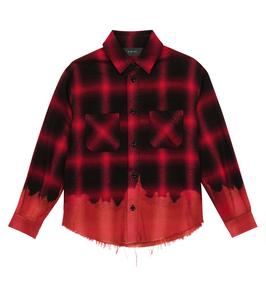 Рубашка из рваной фланели в клетку Amiri Kids, Red-Japanese Plaid