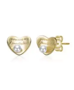 Серьги-Гвоздики с перламутровым покрытием в форме сердца, 14 карат, с гравировкой: «Ты мое сердце навсегда» Rachel Glauber, gold