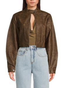 Укороченная мотокуртка из искусственной кожи WeWoreWhat, цвет Dark Brown